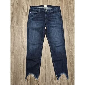 Hudson Jeans Women Size 29 Colette Mid Rise Skinny Crop Dark Wash Blue Raw Hem